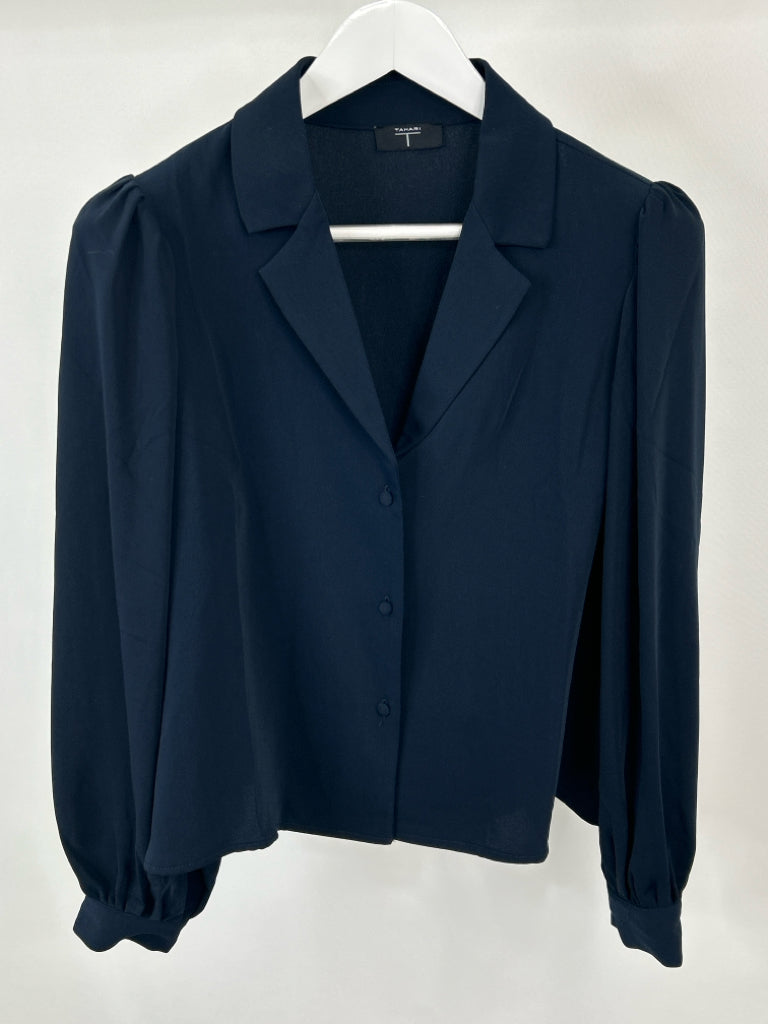 Tahari T Women Size L Navy Blouse NWT