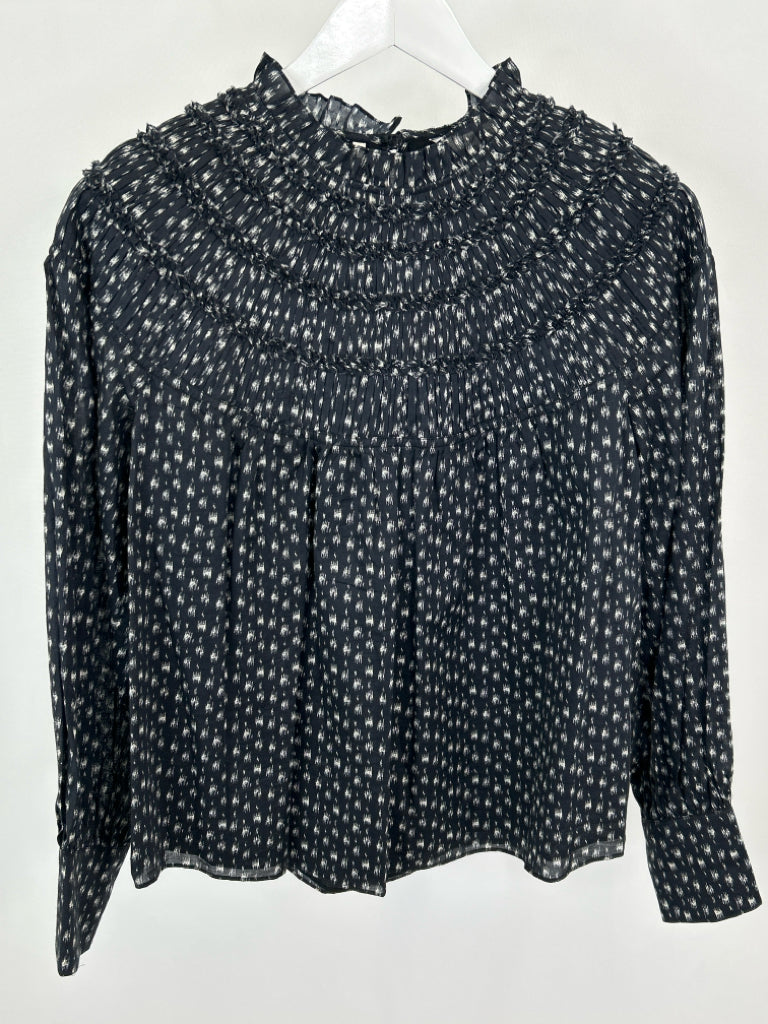 REBECCA TAYLOR Size 8 Black Print Women's Top NWT