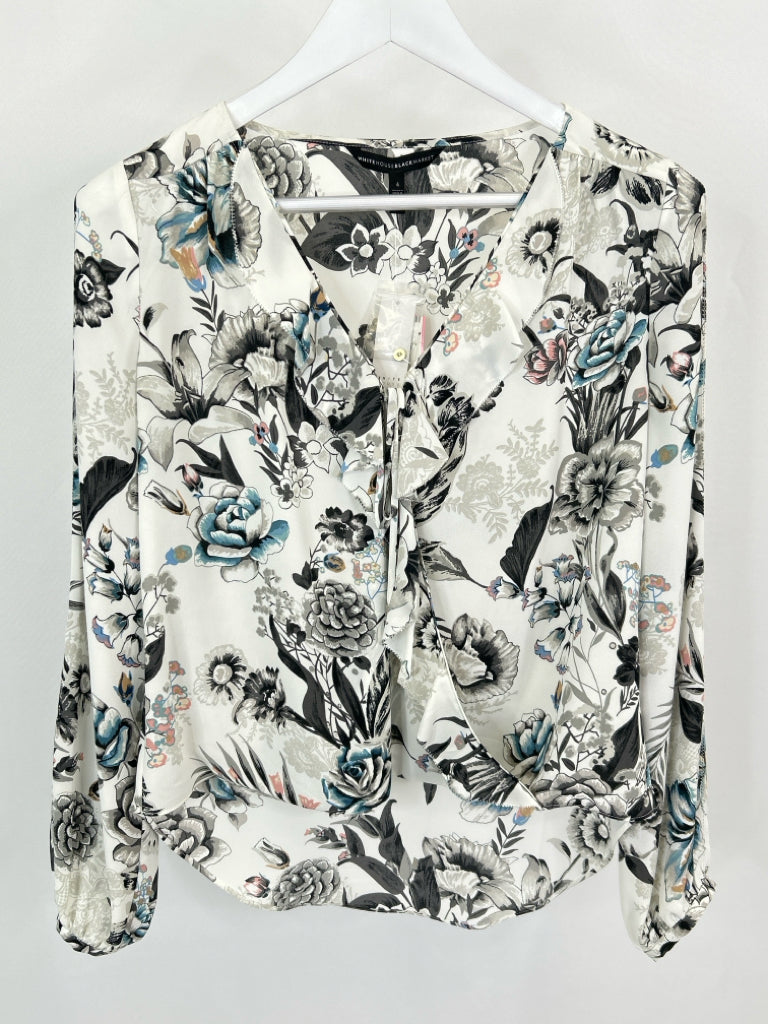 White House Black Market Size 4 WHITE AND GRAY Women's Top