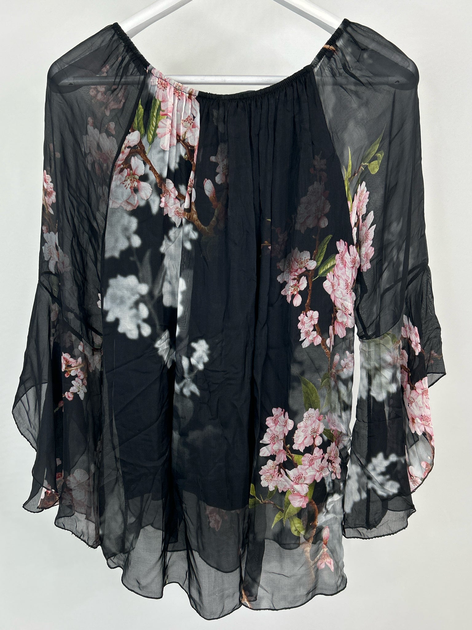 TEMPO PARIS Size L Black Floral Women Top NWT