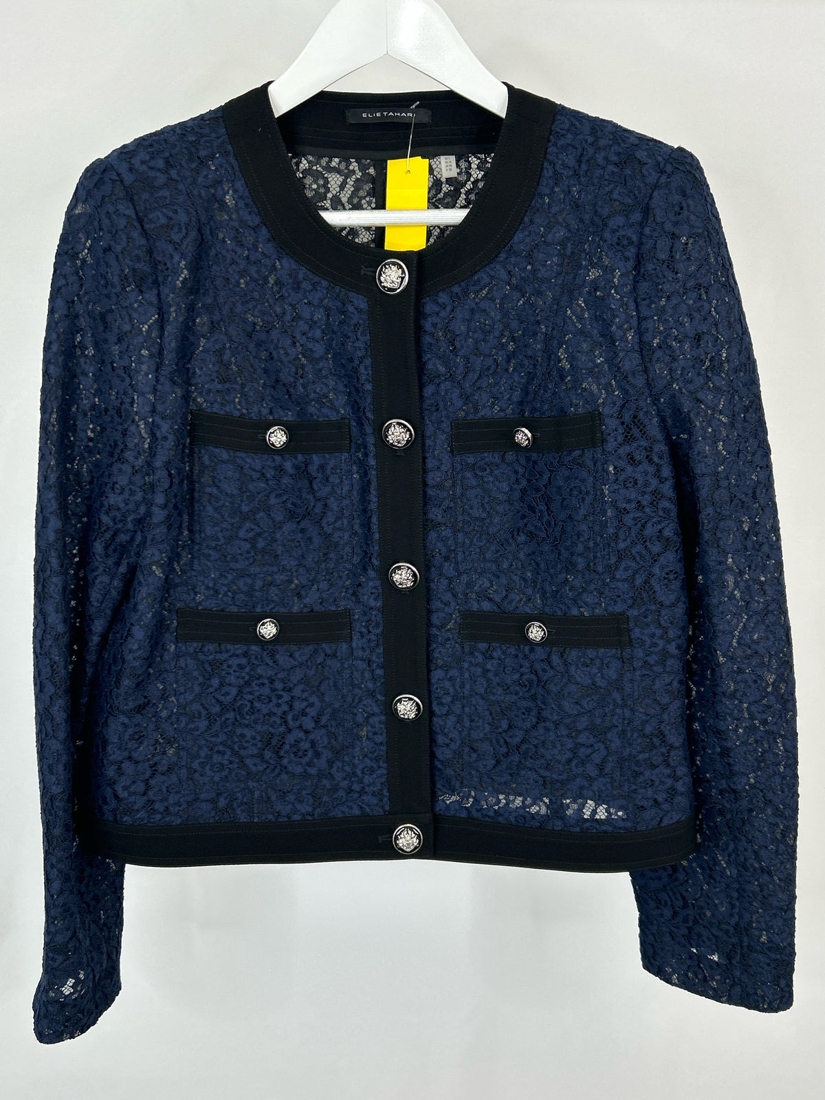 ELIE TAHARI Size L NAVY AND BLACK Women Jacket