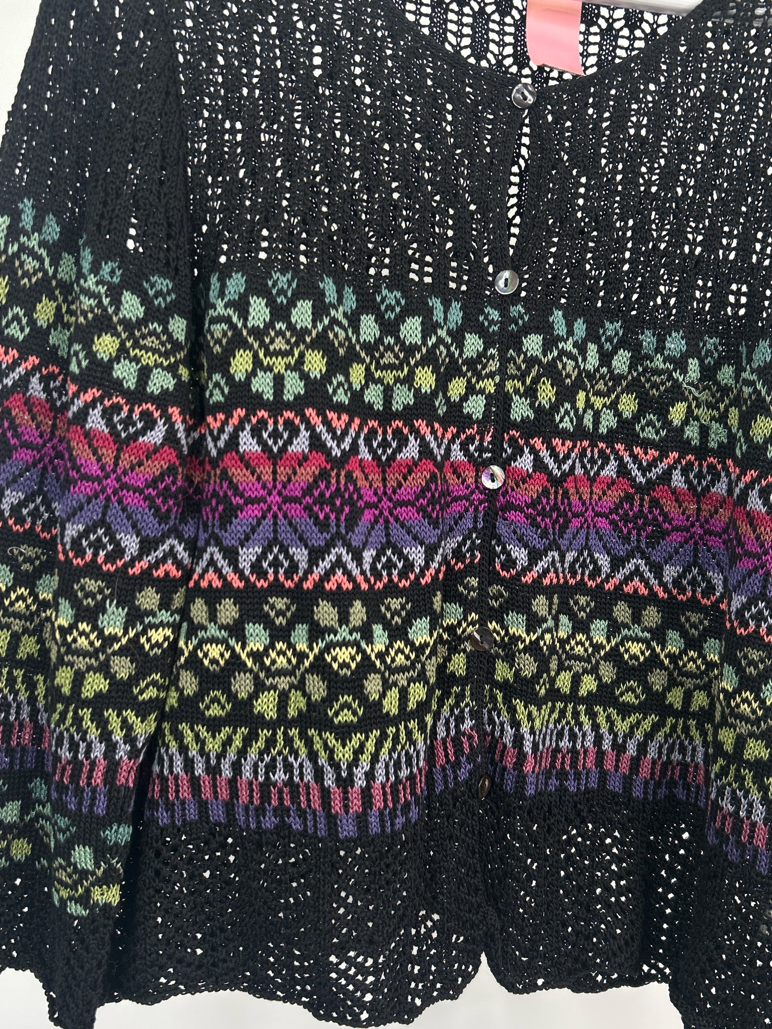 PERUVIAN CONNECTION Size XL Black Print Women Cardigan