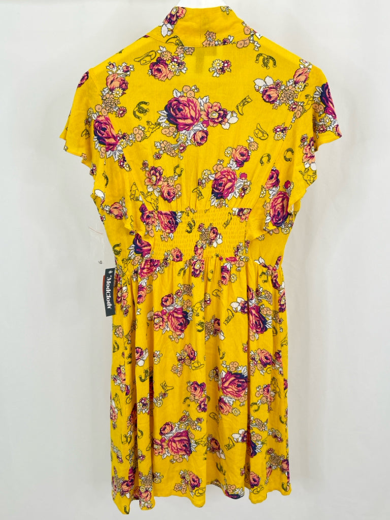 MODCLOTH Women Size L Yellow Floral Dress NWT