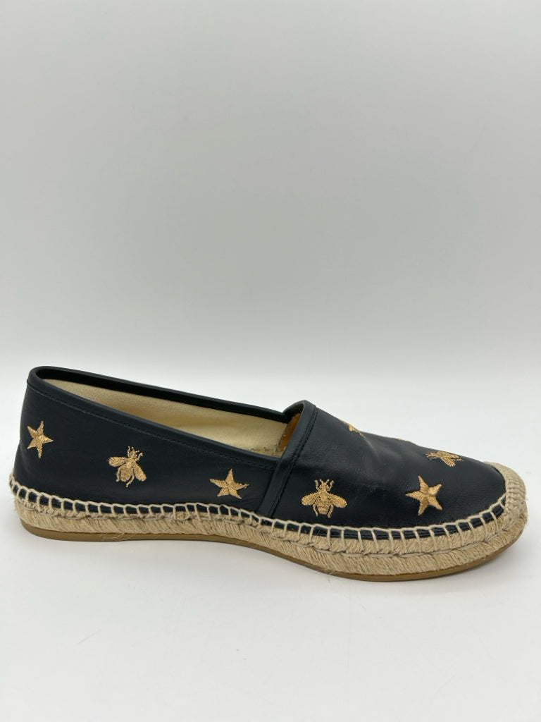 GUCCI Size 40.5 BLACK AND GOLD Women's Flats