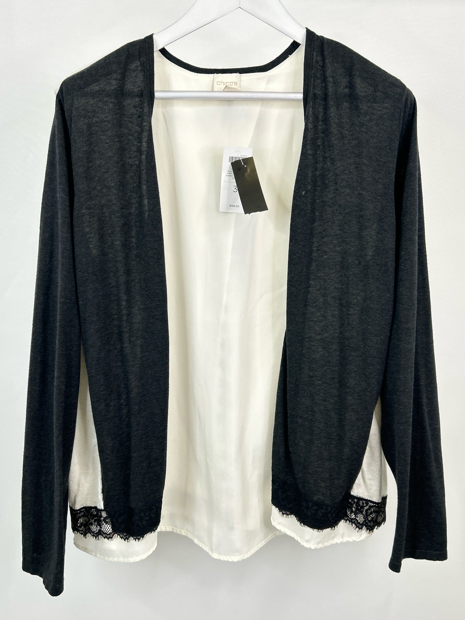 CHICO'S Size 16 WHITE AND GRAY Women Cardigan