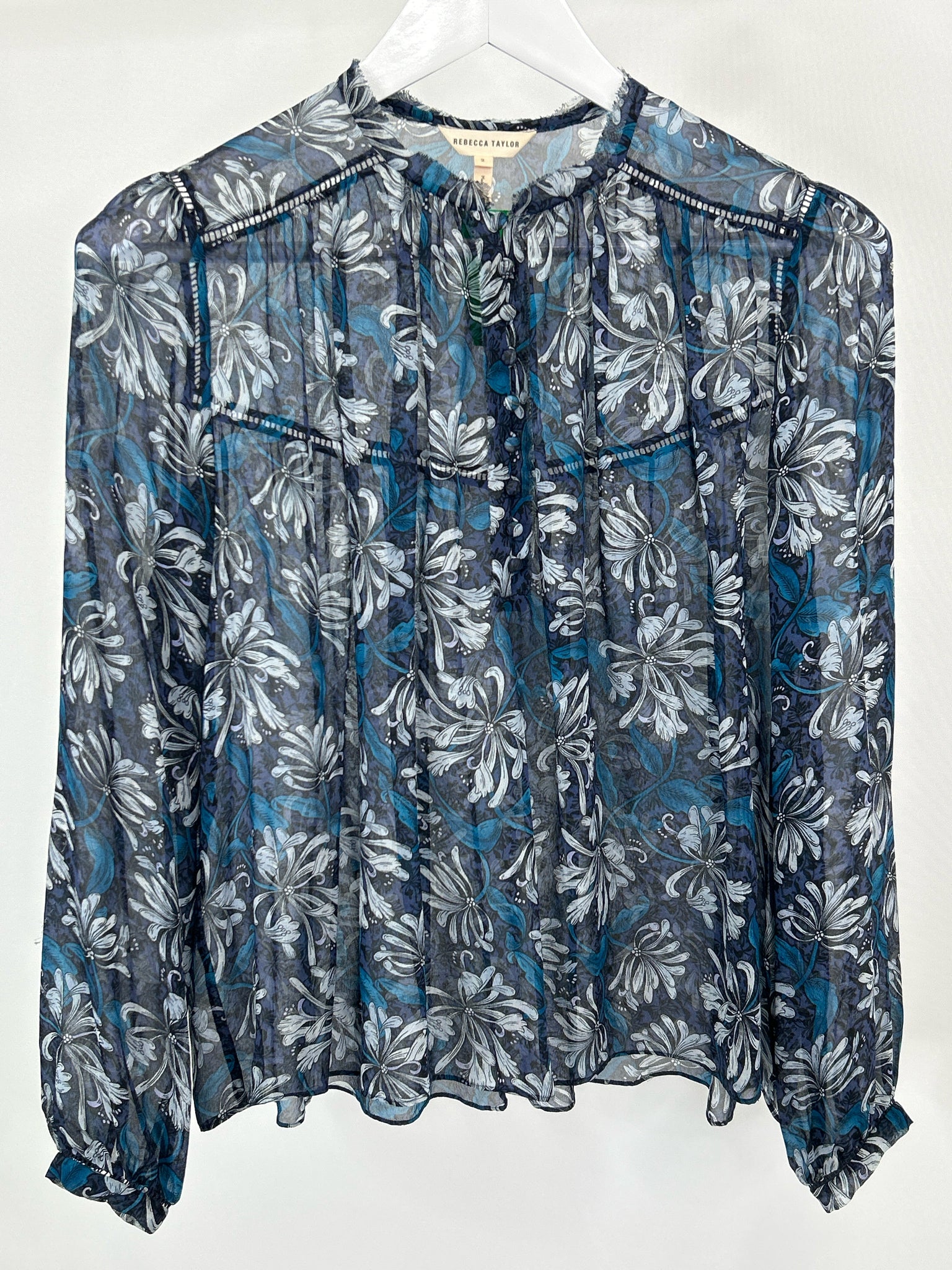 REBECCA TAYLOR Size 2 Blue Print Women's Top