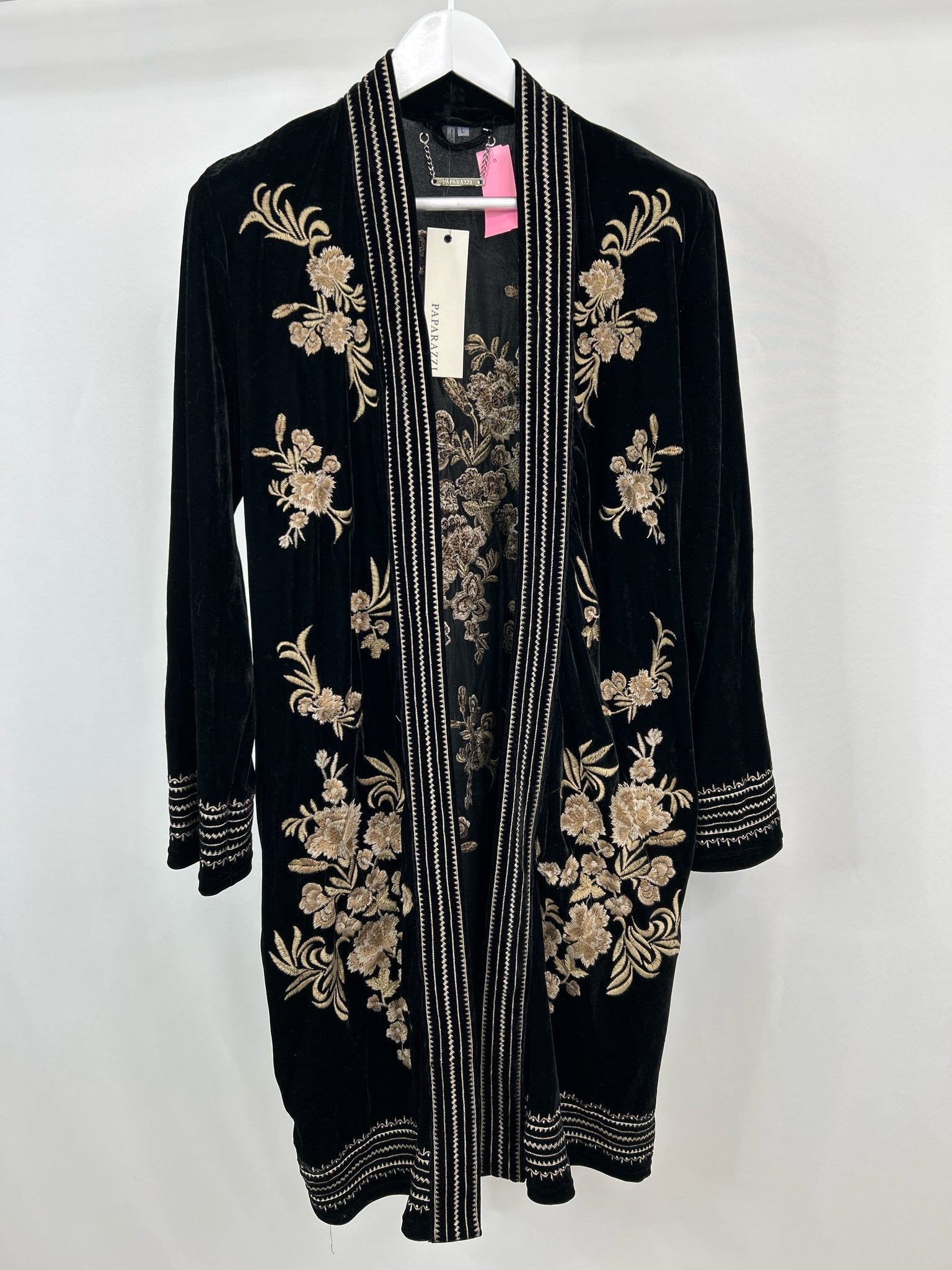 PAPARAZZI Size L Black Women Kimono NWT