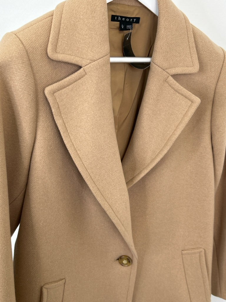 THEORY Women Size L Tan Wool Blend Coat