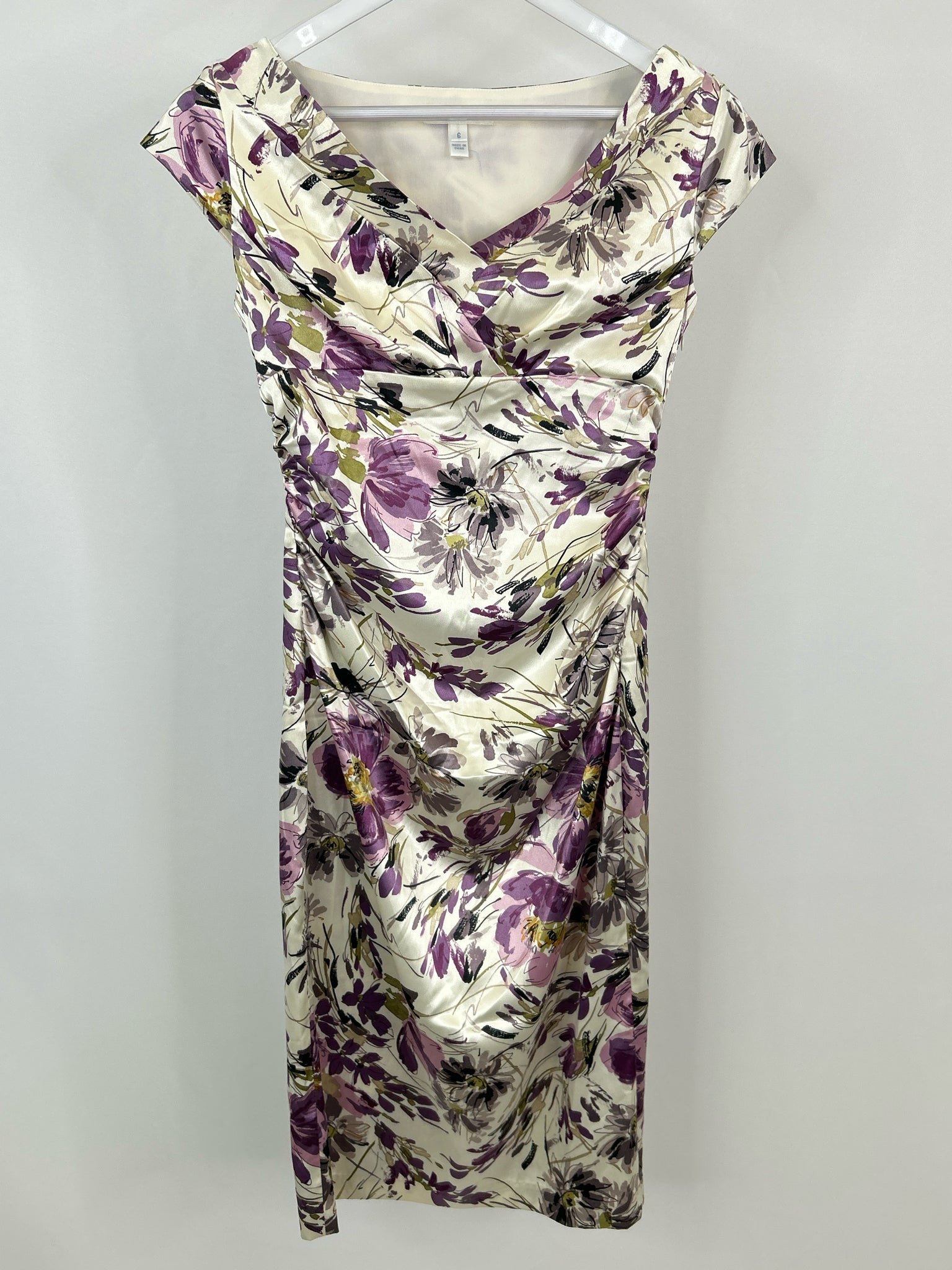 LONDON TIMES Size 6 Ivory and Purple Women Dress