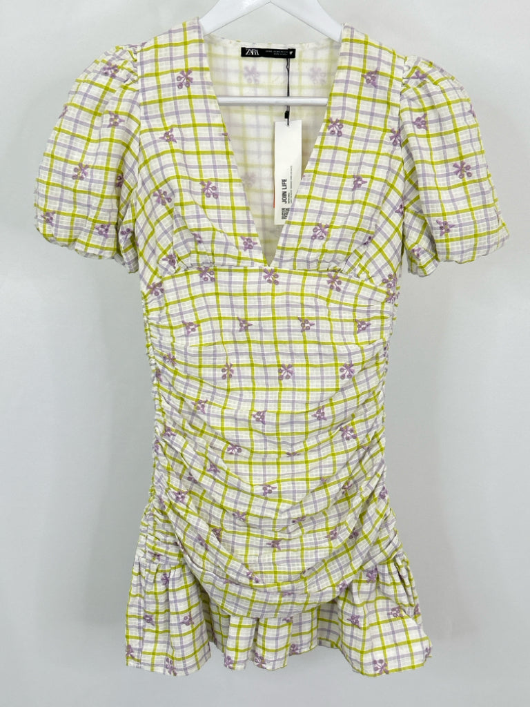 ZARA Size XS Lime Green Print Women's Dress
