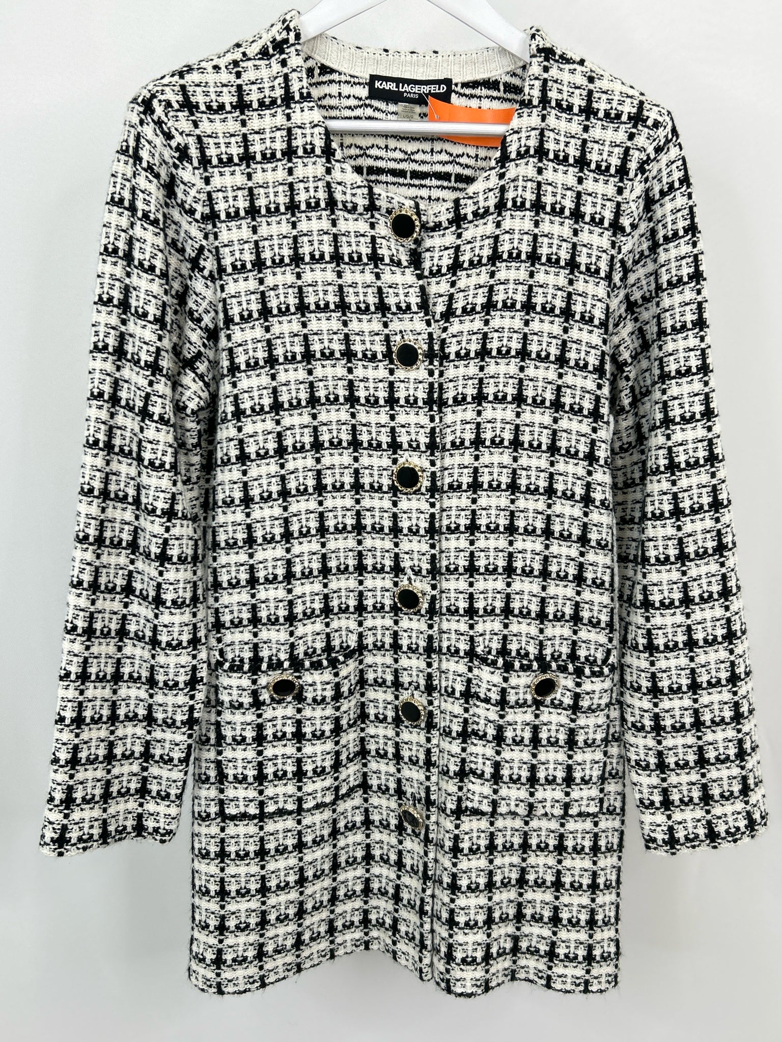 KARL LAGERFELD Size L Black and White Women Cardigan