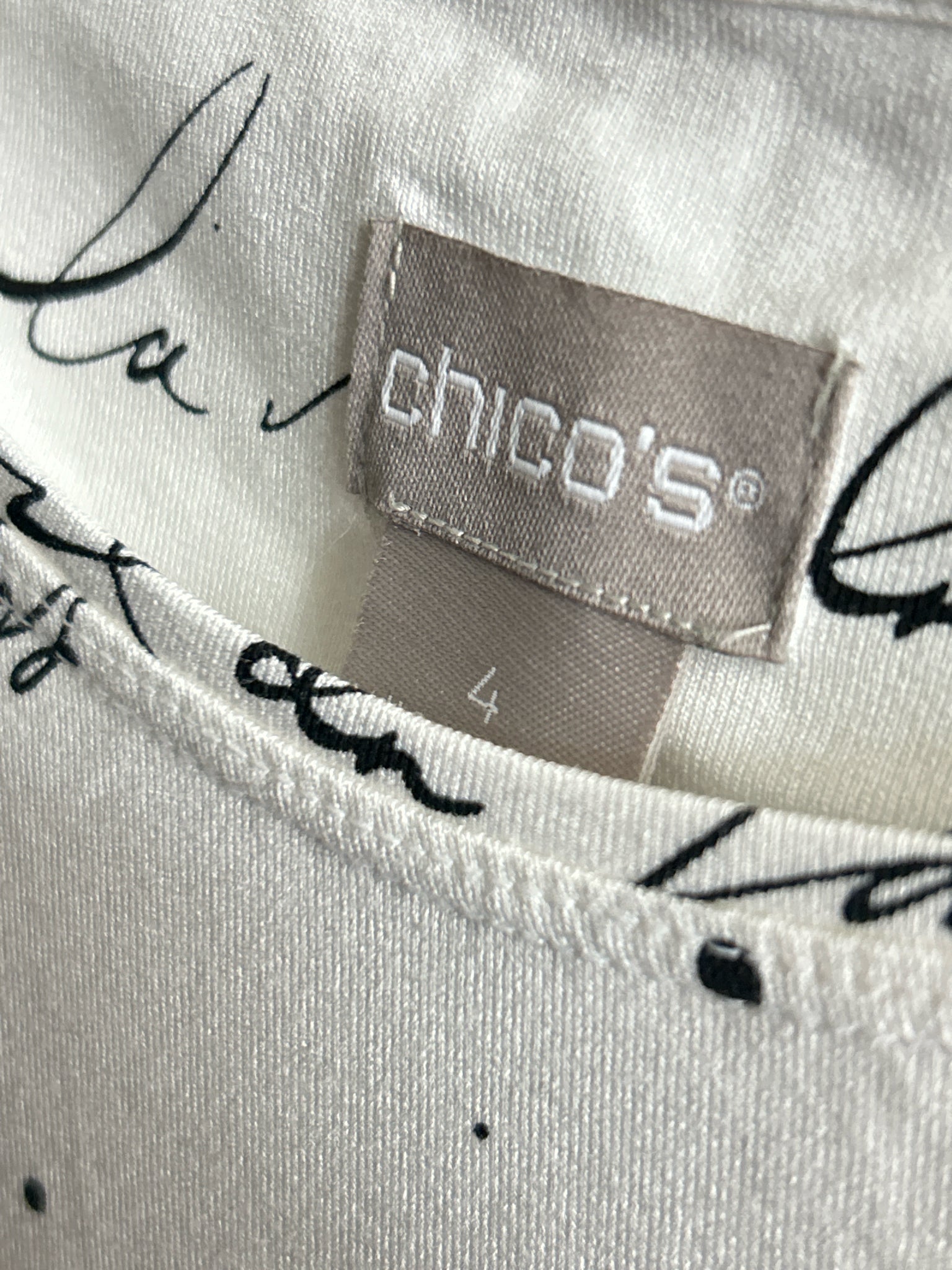 CHICO'S Size XXL White and black Women T-shirt