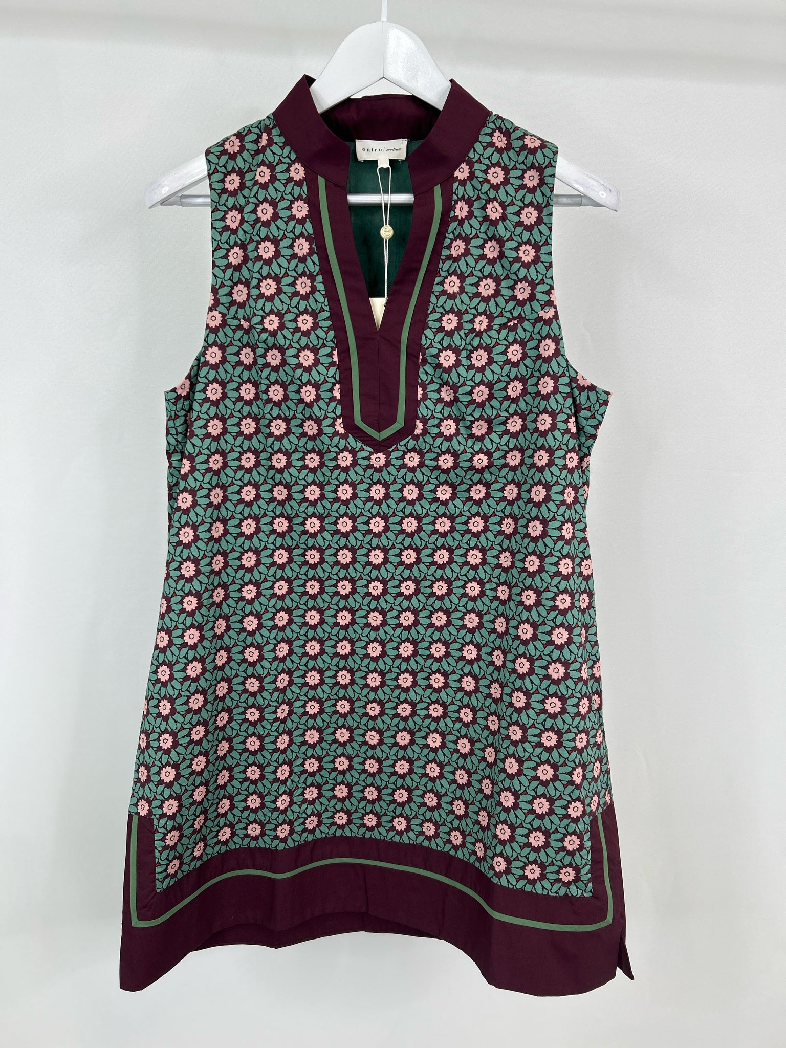 ENTRO Size M Green Print Women Dress