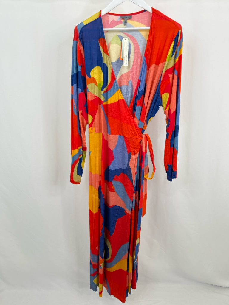 CONDITIONS APPLY Women Size 3X Orange and Blue Maxi Wrap Dress NWT