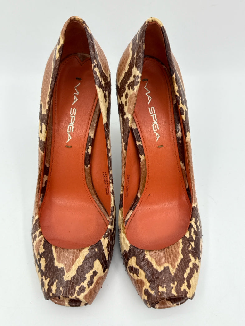 VIA SPIGA Size 6.5 Brown Print Pumps