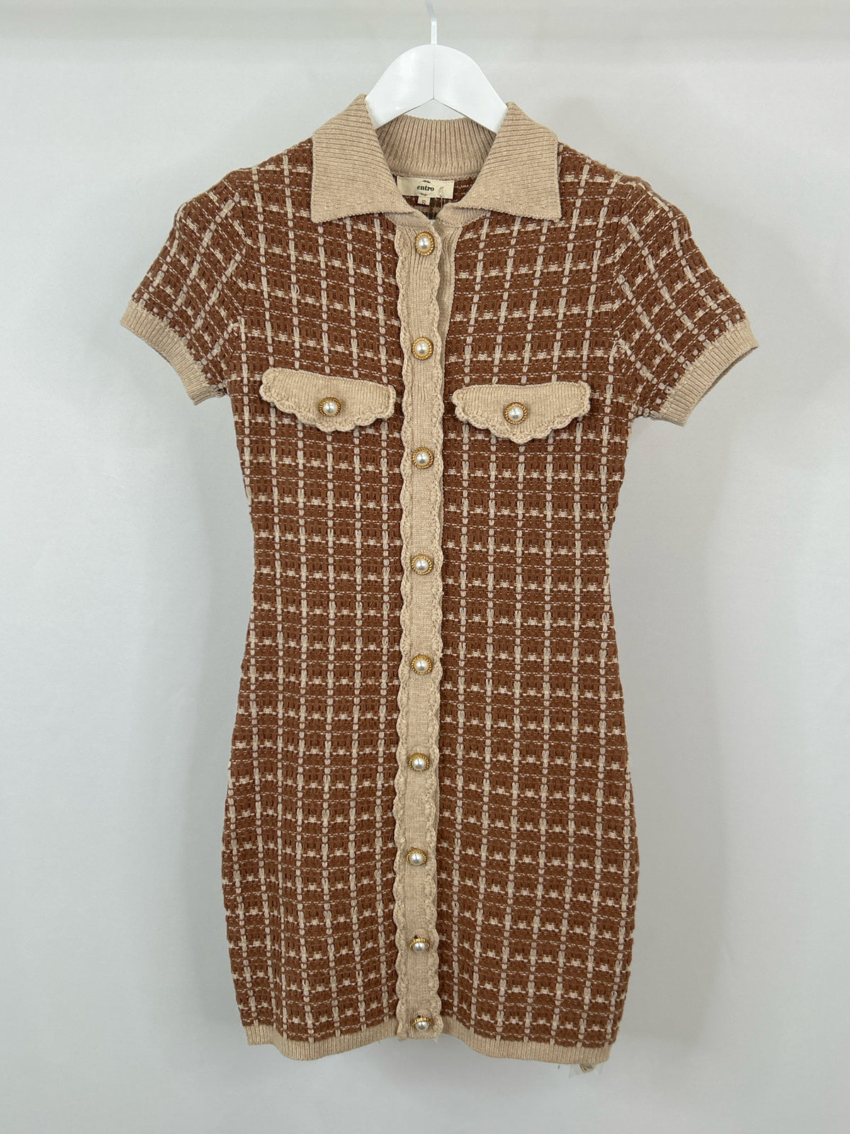 ENTRO Size S BEIGE AND BROWN Women Dress