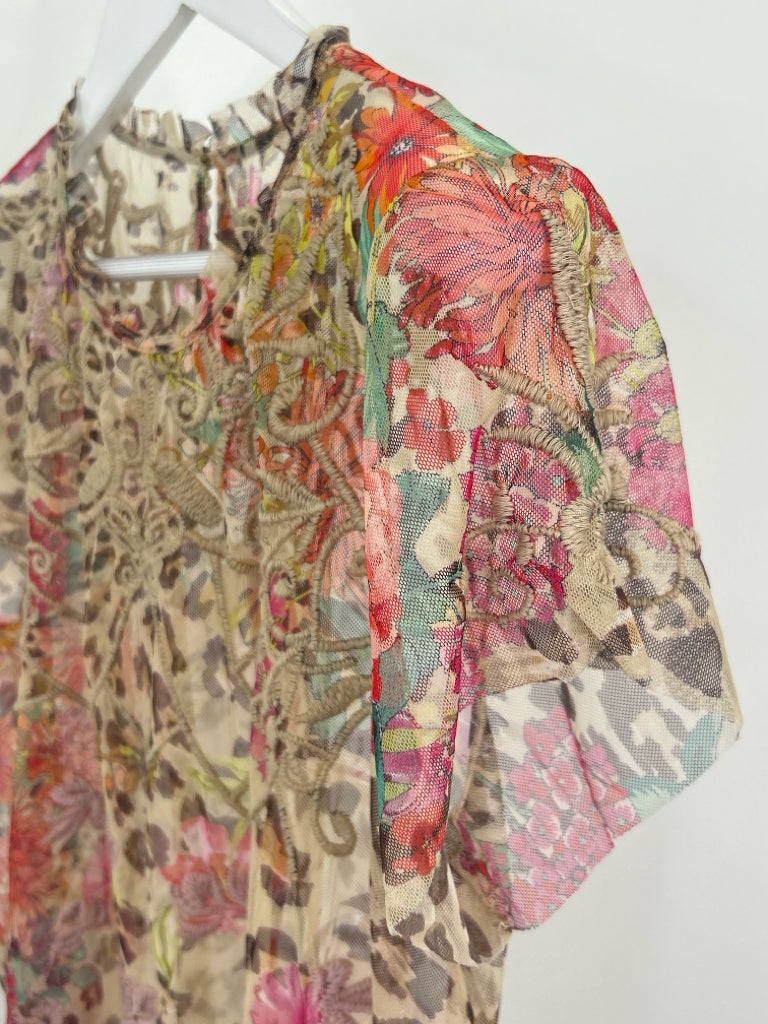 JOHNNY WAS Size L Beige Print Women's Blouse