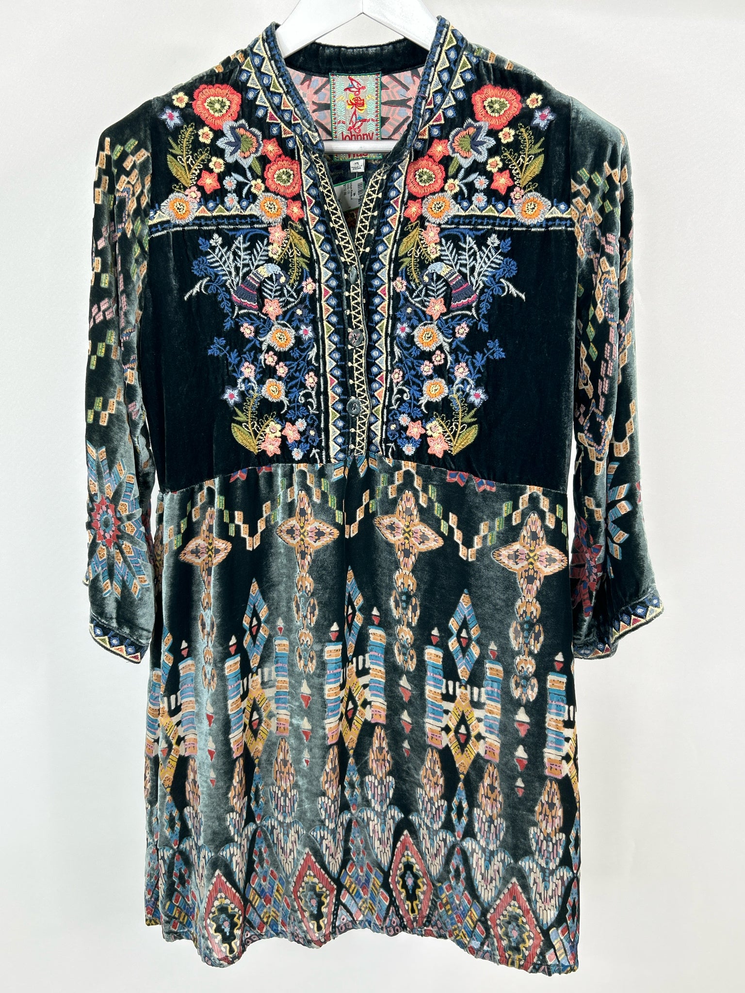 JOHNNY WAS Size XS Blue Print Women Dress