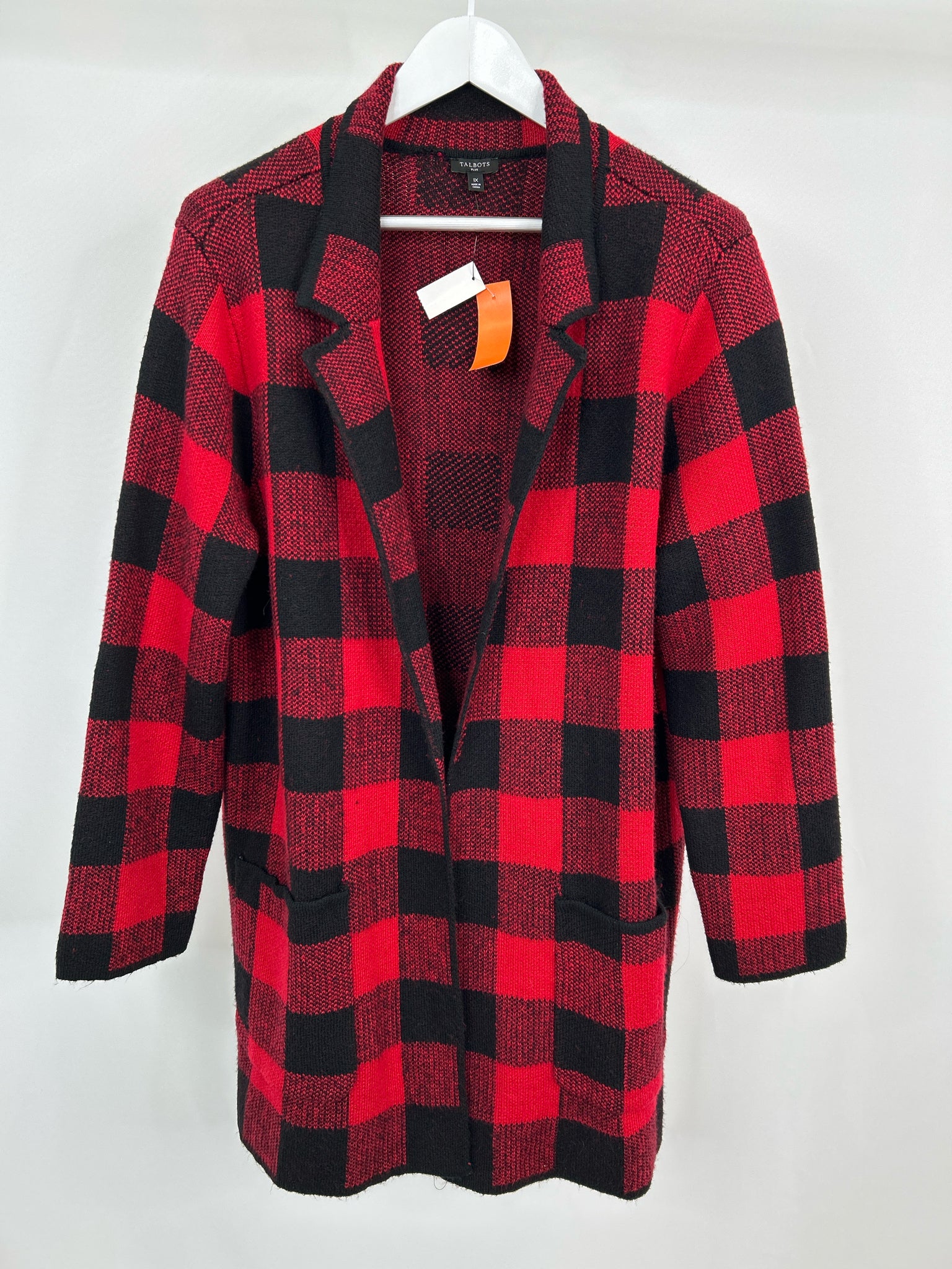 TALBOTS NWT Size 1X Red & Black Women Sweater Jacket