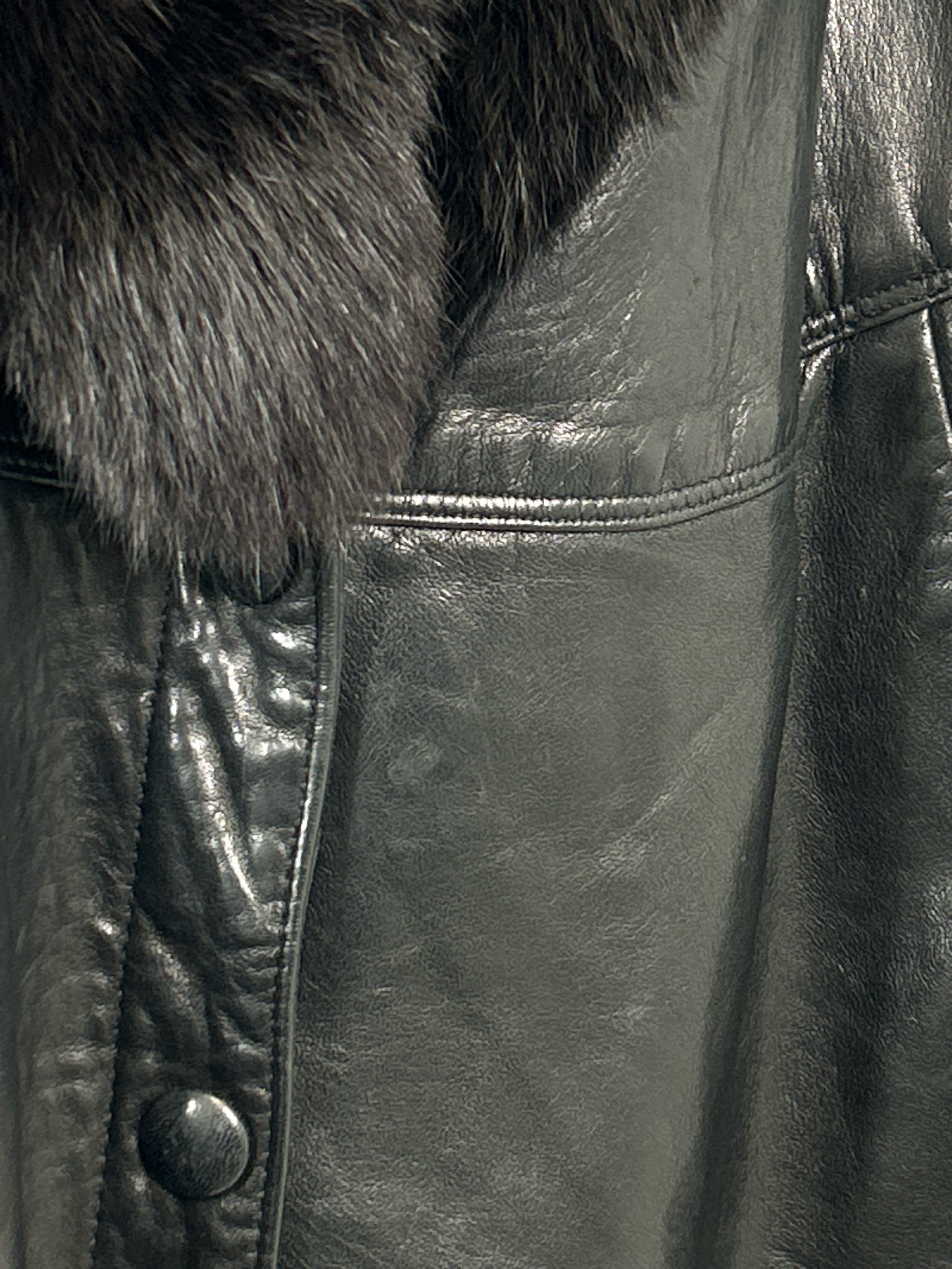 NO BRAND Vintage Size M/L Black Leather & Fur Women Coat