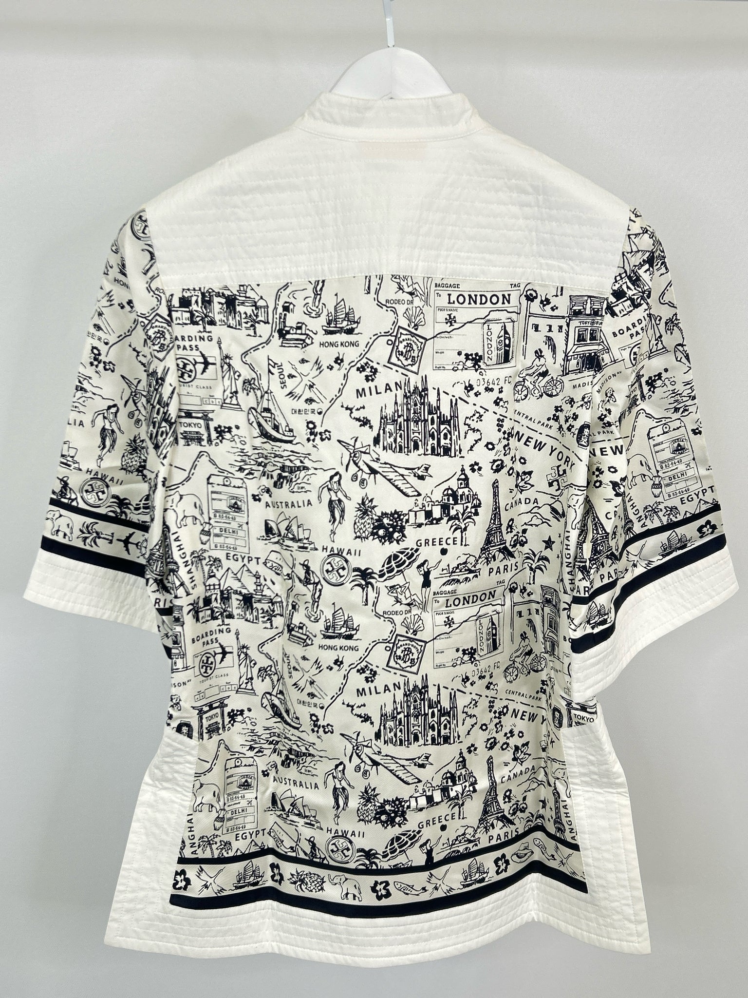 TORY BURCH Size 4 White & Black Women Tunic