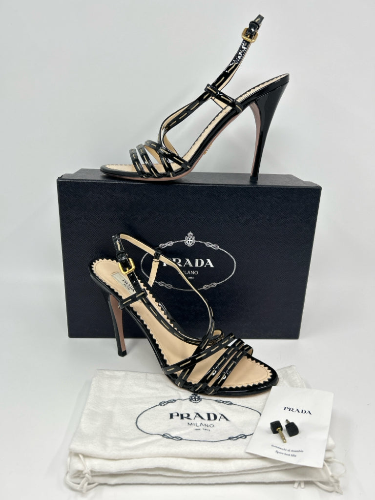 PRADA Size 39 Black Patent Women Sandal