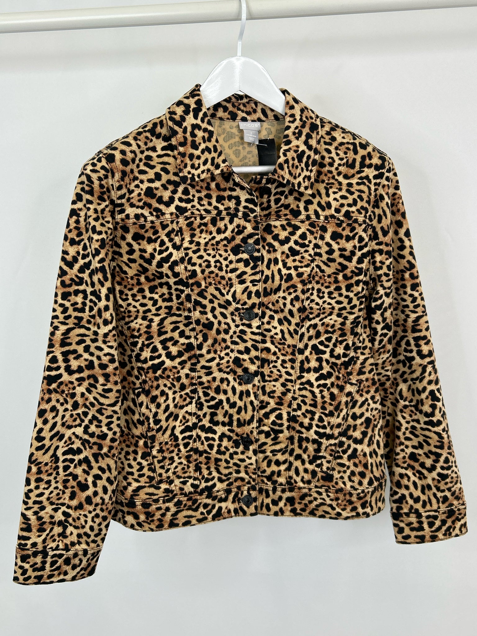 CHICO'S Size 12/14 Brown Print Women Jacket