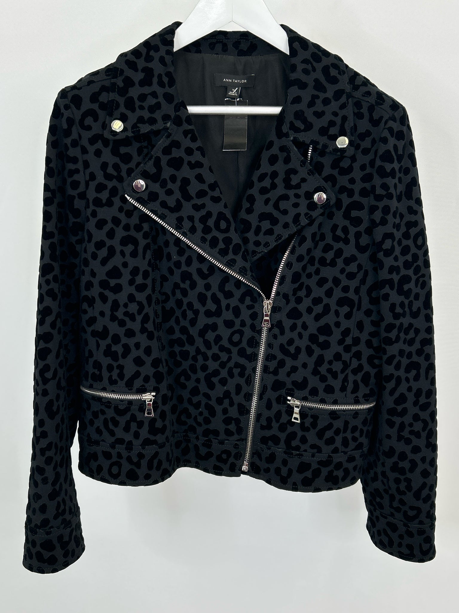 ANN TAYLOR Size 14 Black Print Women's Jacket
