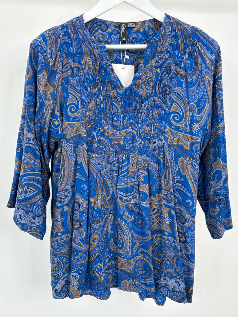 ETHYL Women Size M Blue Print Tunic