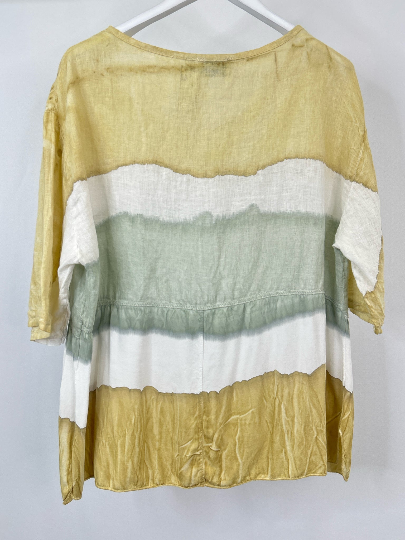 BELLE FRANCE Size L Gold striped Women Top