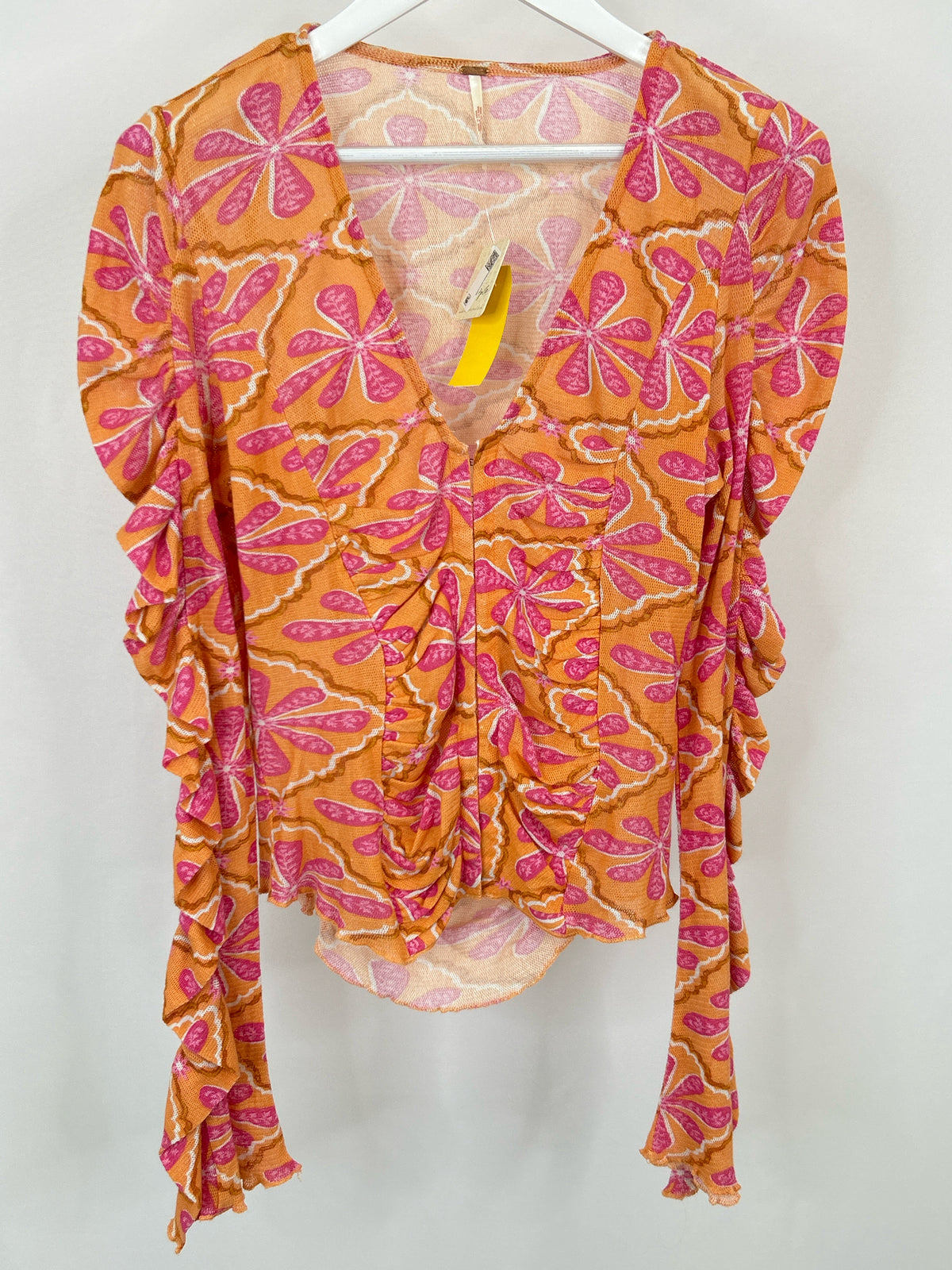 FREE PEOPLE Size L Orange Print Women Top