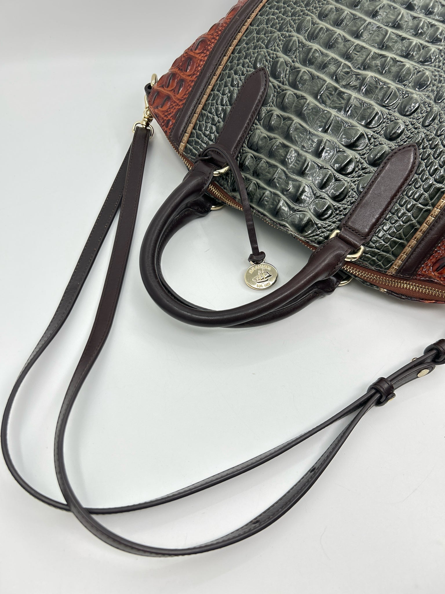 BRAHMIN Pecan and Green Women Purse