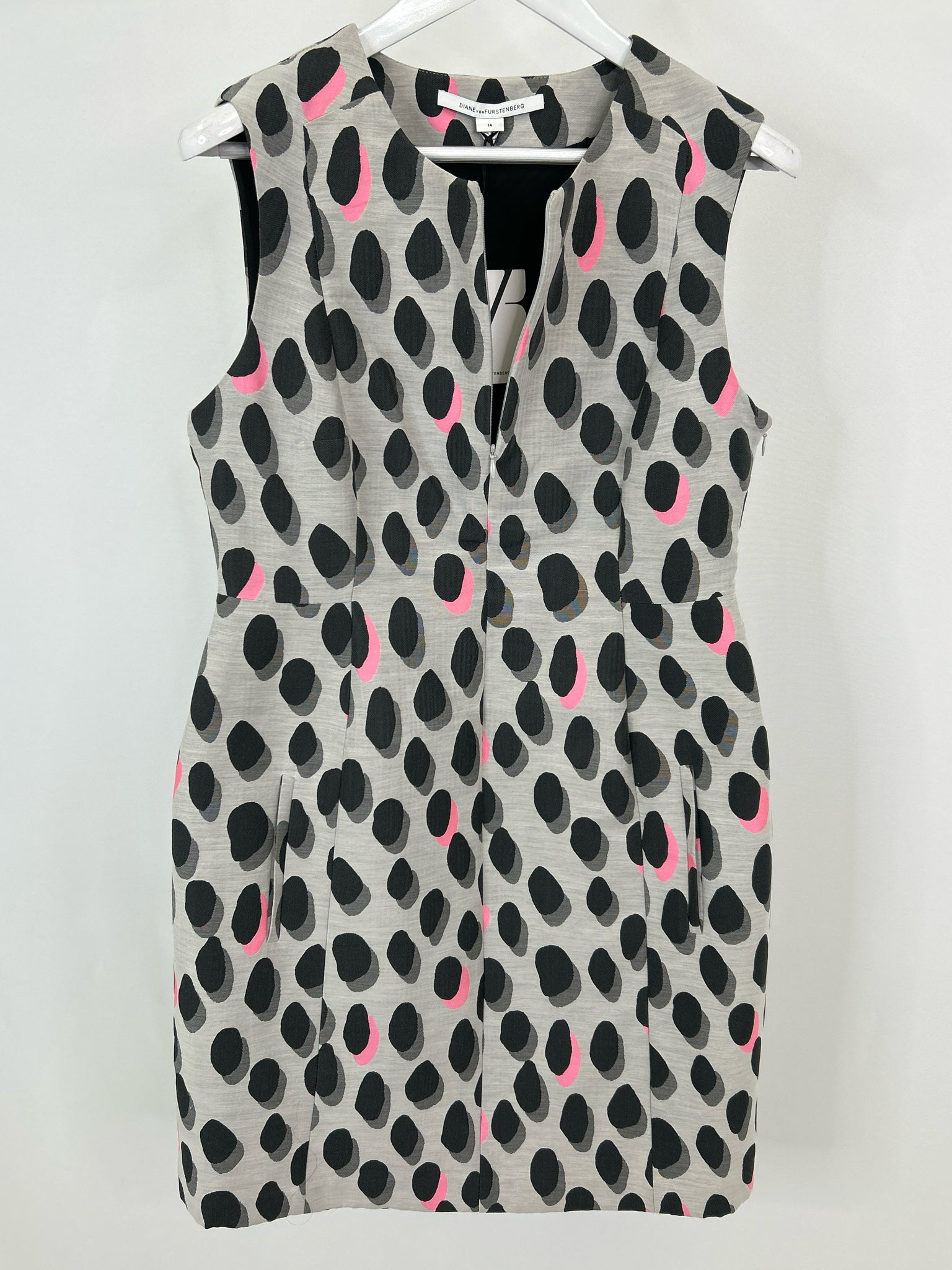DIANE VON FURSTENBERG Size 14 GREY PRINT Women Dress