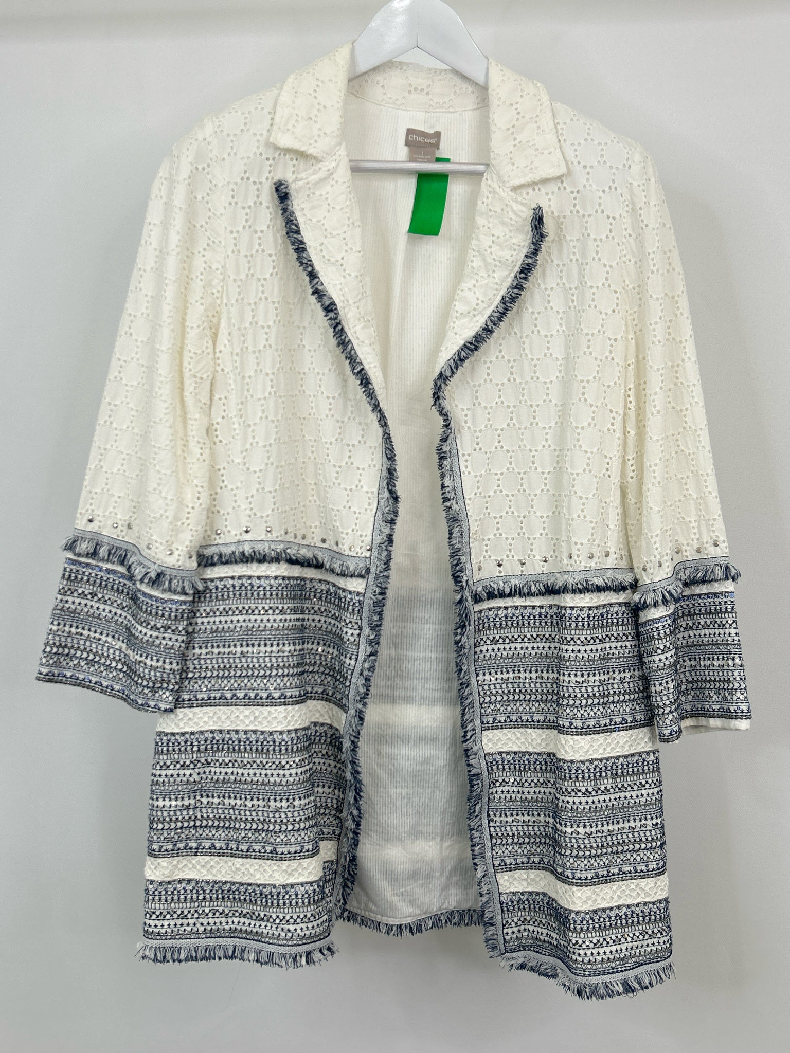 CHICO'S Size 8/10 WHITE & BLUE Women Jacket