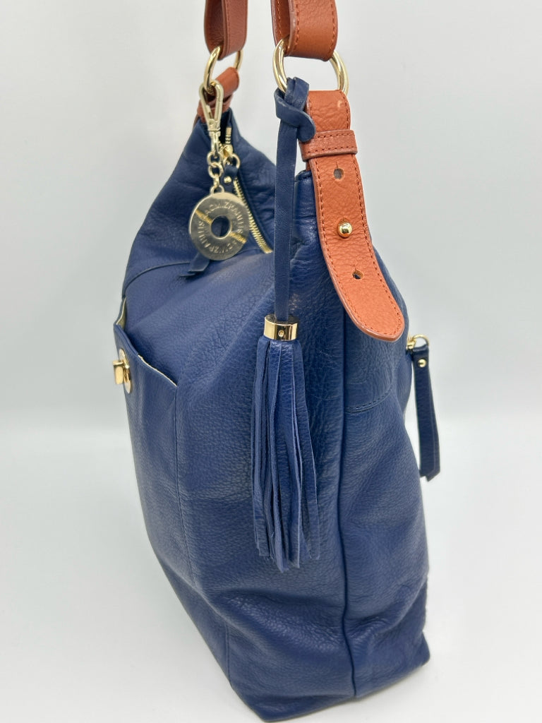 ISSAC MIZRAHI BLUE AND TAN Purse