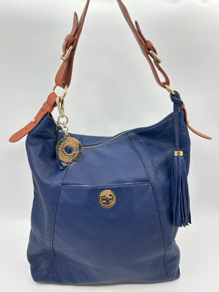 ISSAC MIZRAHI BLUE AND TAN Purse