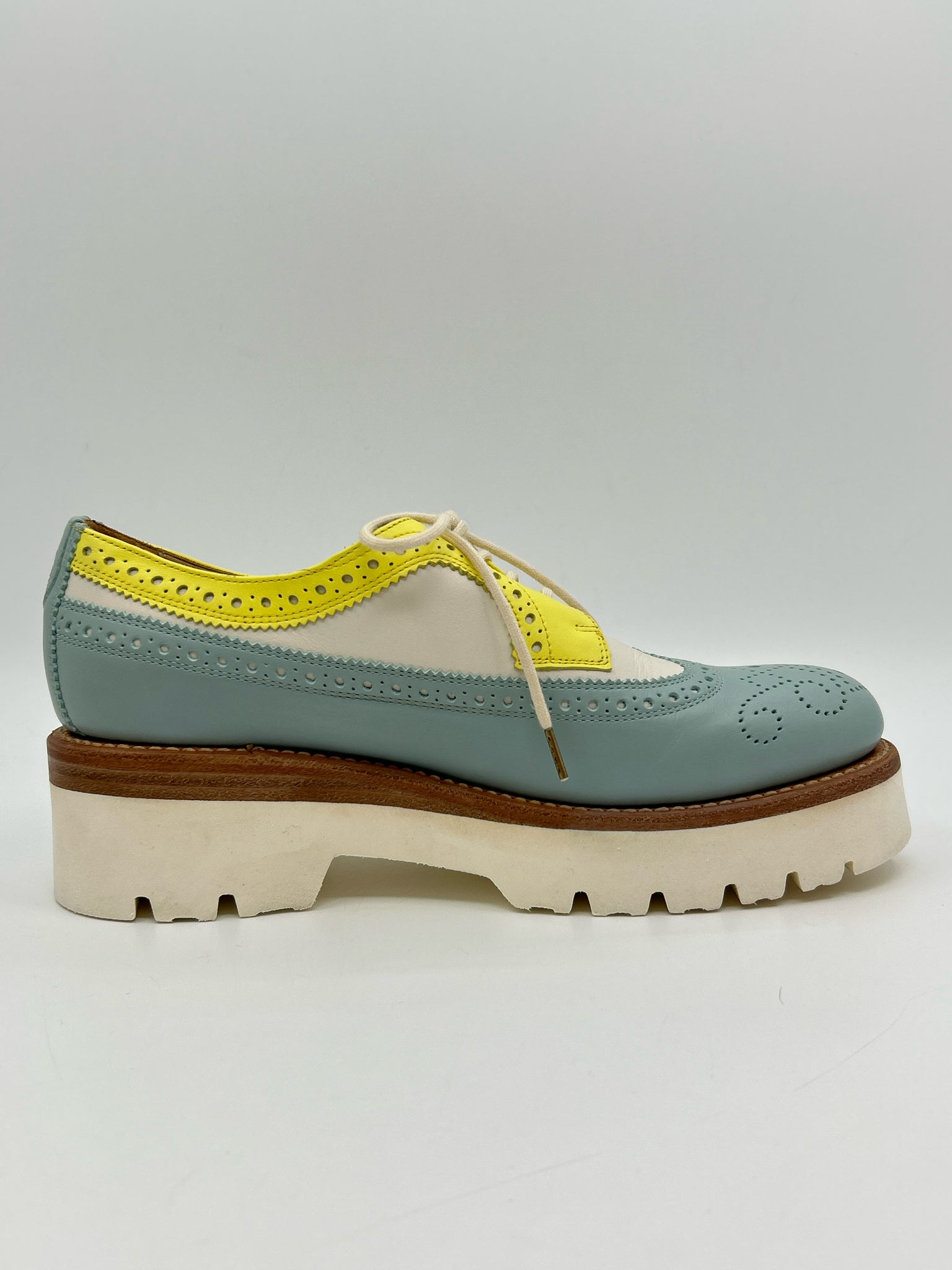 The Office Of Angela Scott Size 39 Seafoam & Yellow Women Loafer