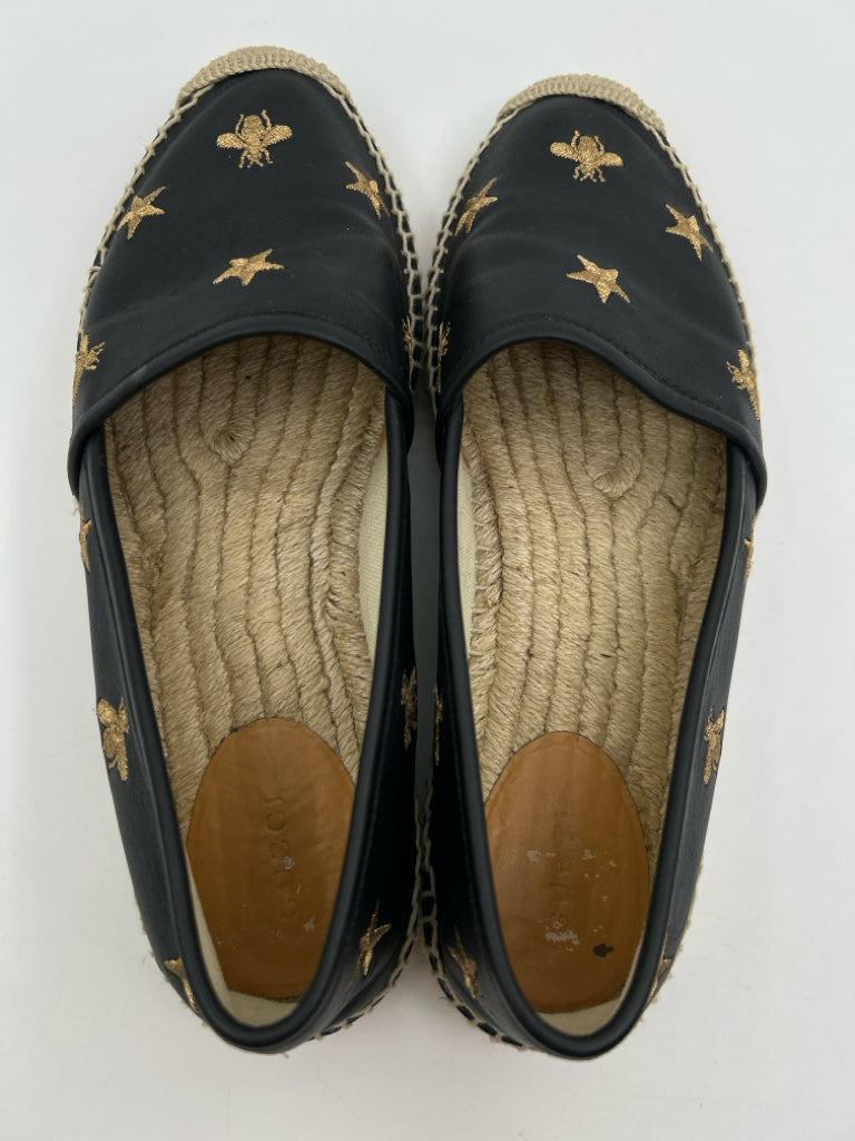GUCCI Size 40.5 BLACK AND GOLD Women's Flats