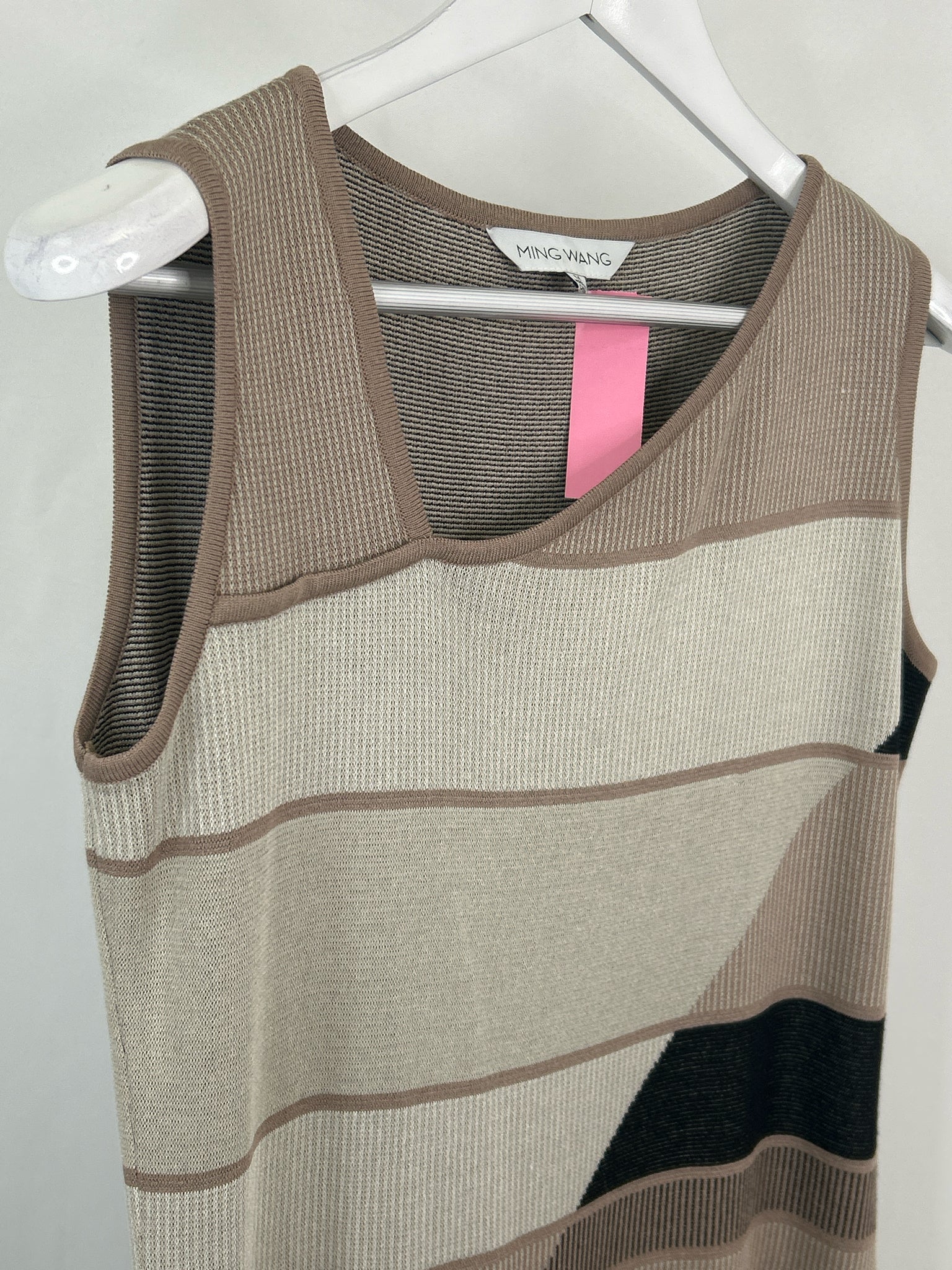 MING WANG Size M TAUPE STRIPED Women Dress