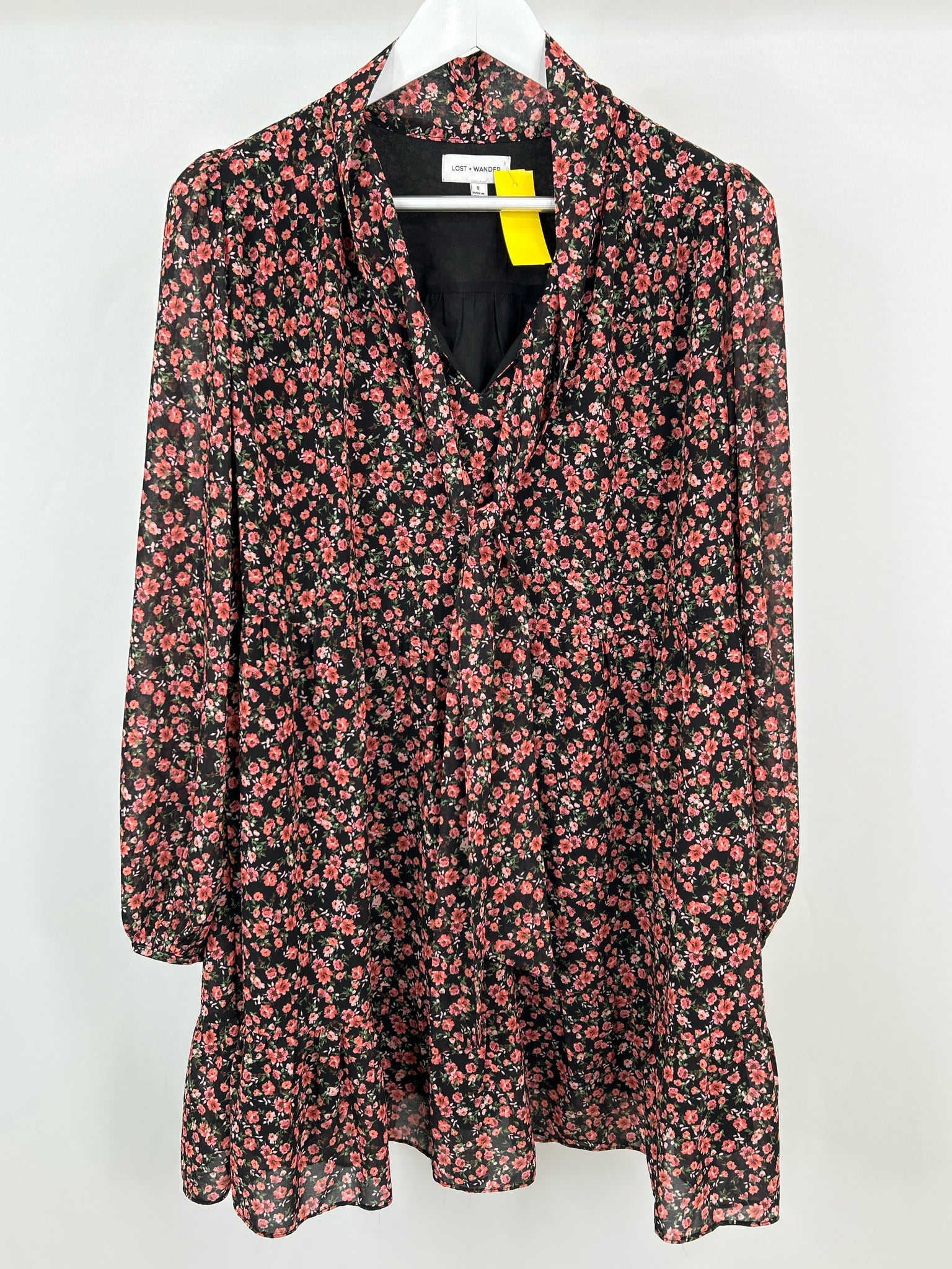 LOST + WANDER Size S Black Floral Women Dress