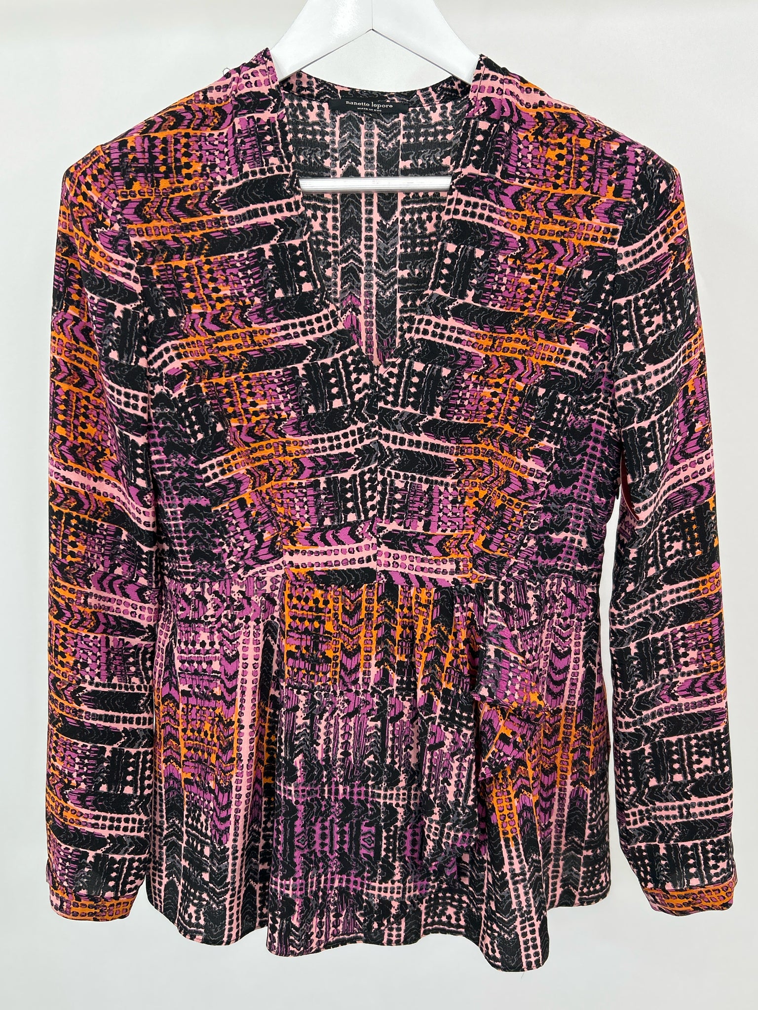 NANETTE LEPORE Size 6 Purple Print Women Blouse
