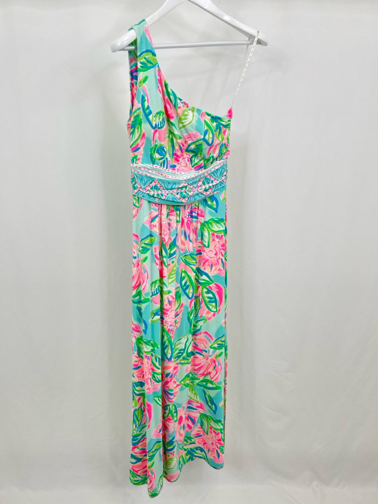 LILLY PULITZER Women Size S Floral Print Malia One Shoulder Maxi Dress