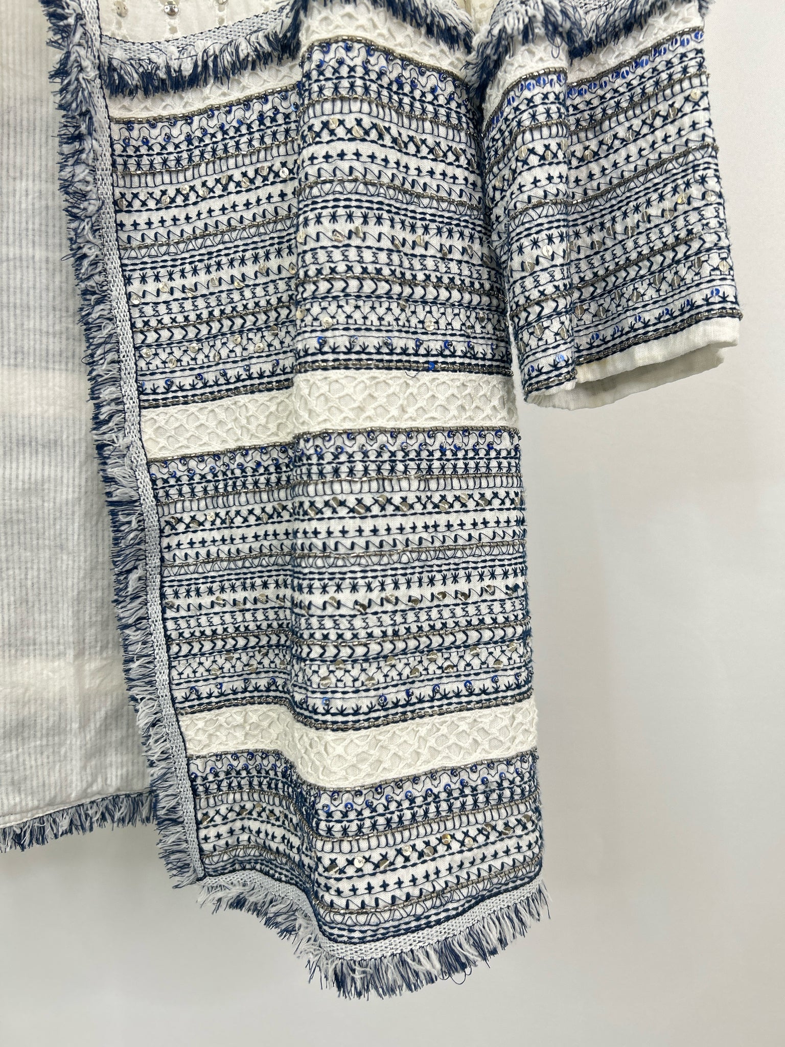 CHICO'S Size 8/10 WHITE & BLUE Women Jacket