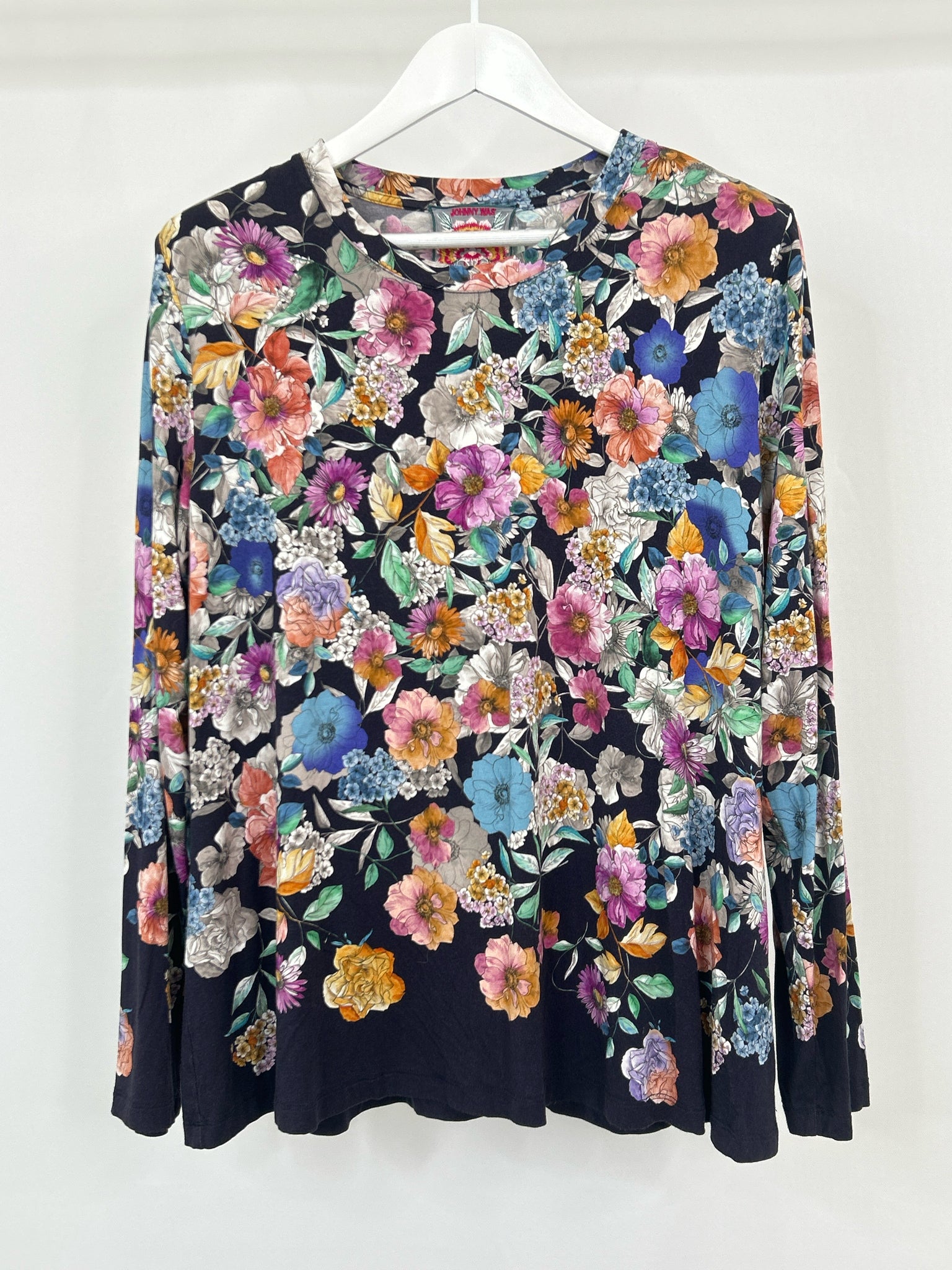 JOHNNY WAS Size XL NAVY FLORAL Women Top