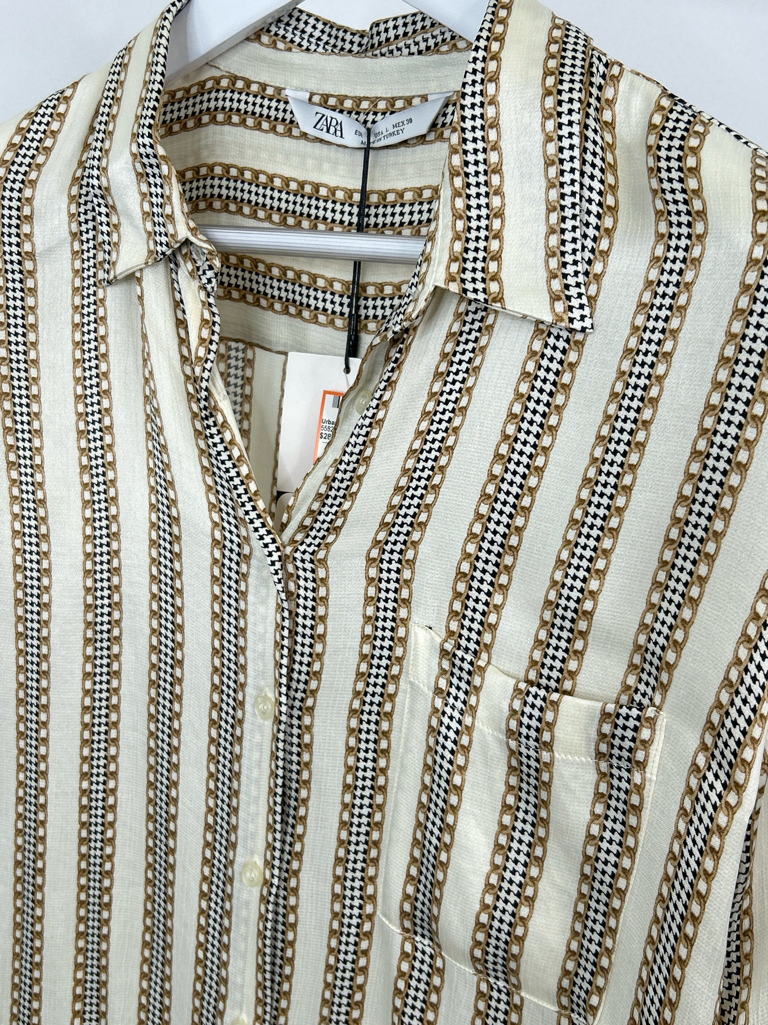 ZARA Size L Cream and tan Women Blouse