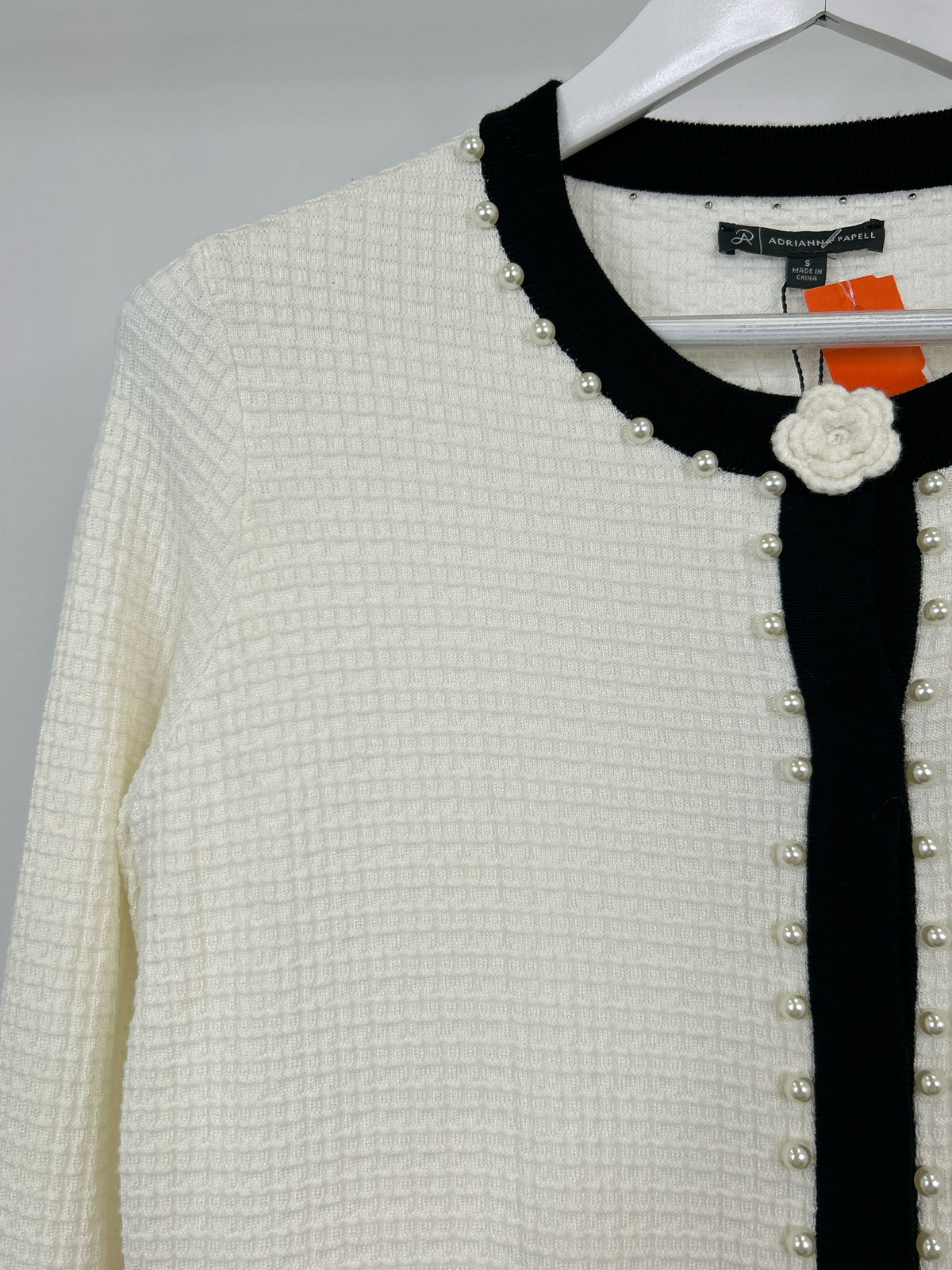 ADRIANNA PAPELL Size S IVORY AND BLACK Women Cardigan