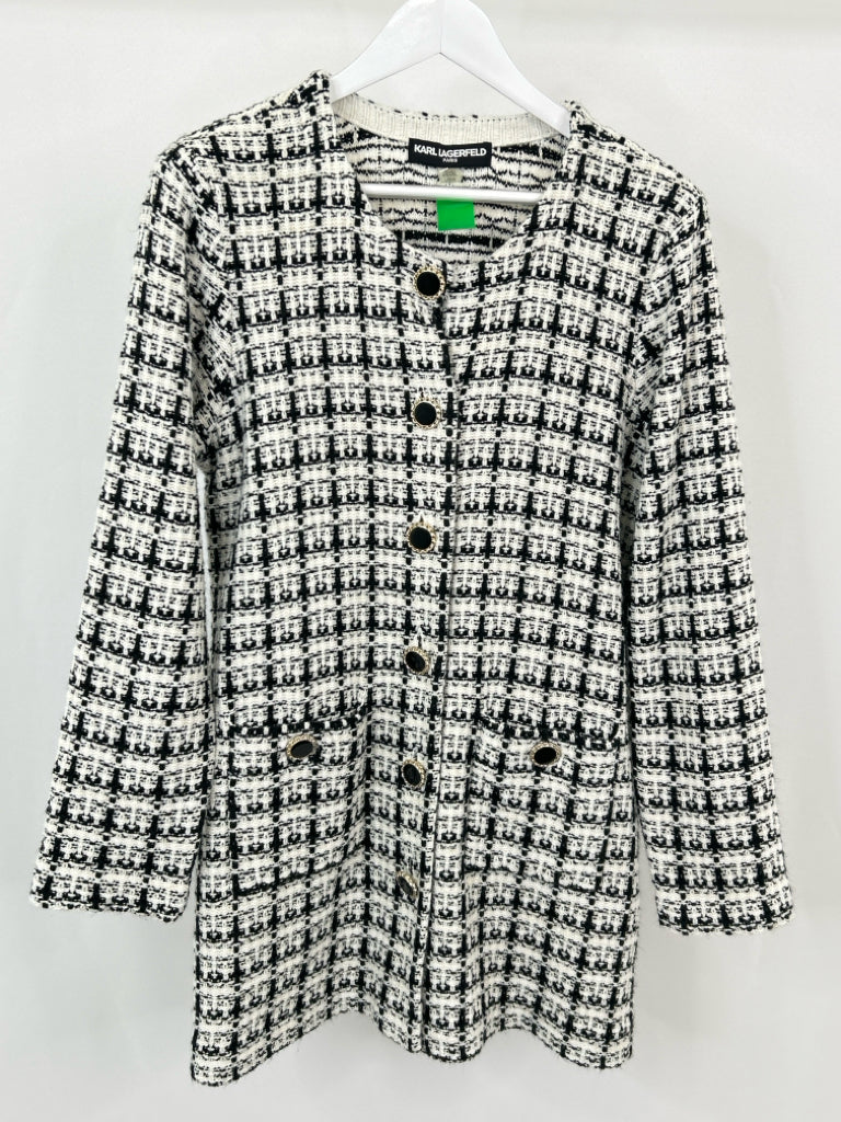 KARL LAGERFELD Size L Black and White Cardigan