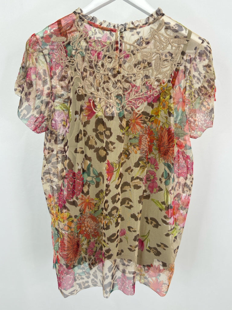 JOHNNY WAS Size L Beige Print Women's Blouse