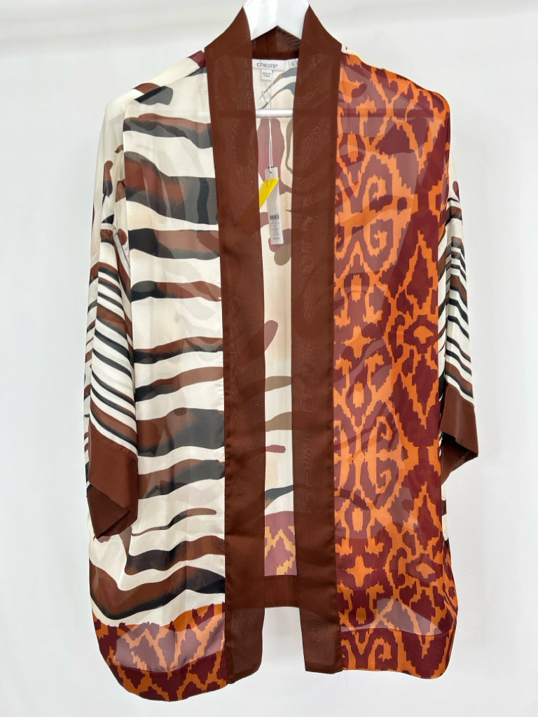 CHICO'S Travelers Women Size L/XL Brown Print Kimono NWT