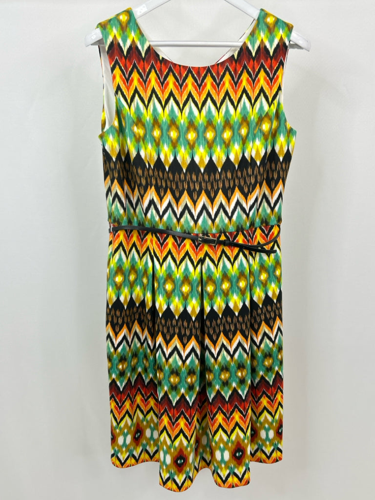 ELLEN TRACY Size 14 Green Print Dress